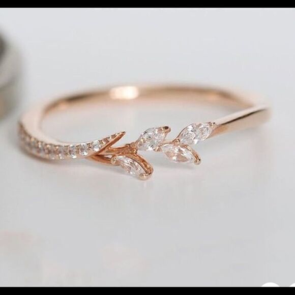 Rose Gold Dainty Marquis Leaf & Branch Ring - Picture 1 of 6
